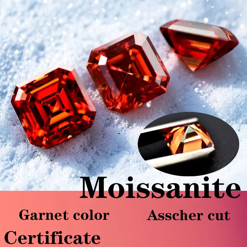 

Moissanite Synthetic Gemstone Asscher Cut Garnet Certificate Multiple Shapes Selectable