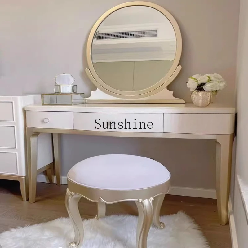 

American light luxury solid wood dresser chest champagne bedroom white princess makeup desk