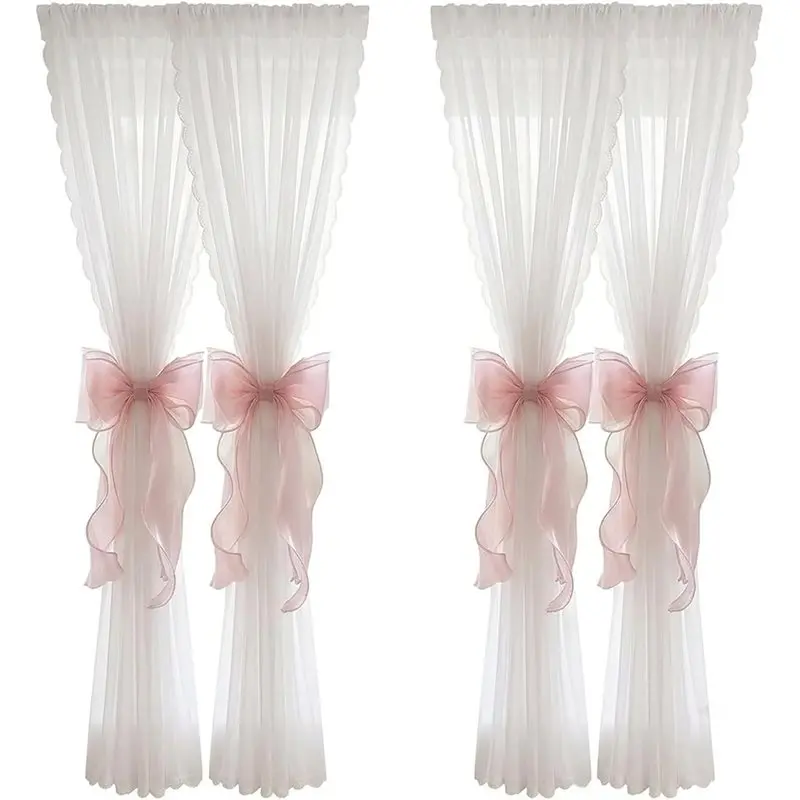 KYCOR-4-Pack Pinkbow Curtain Tiebacks, Decorative Drape Holdbacks