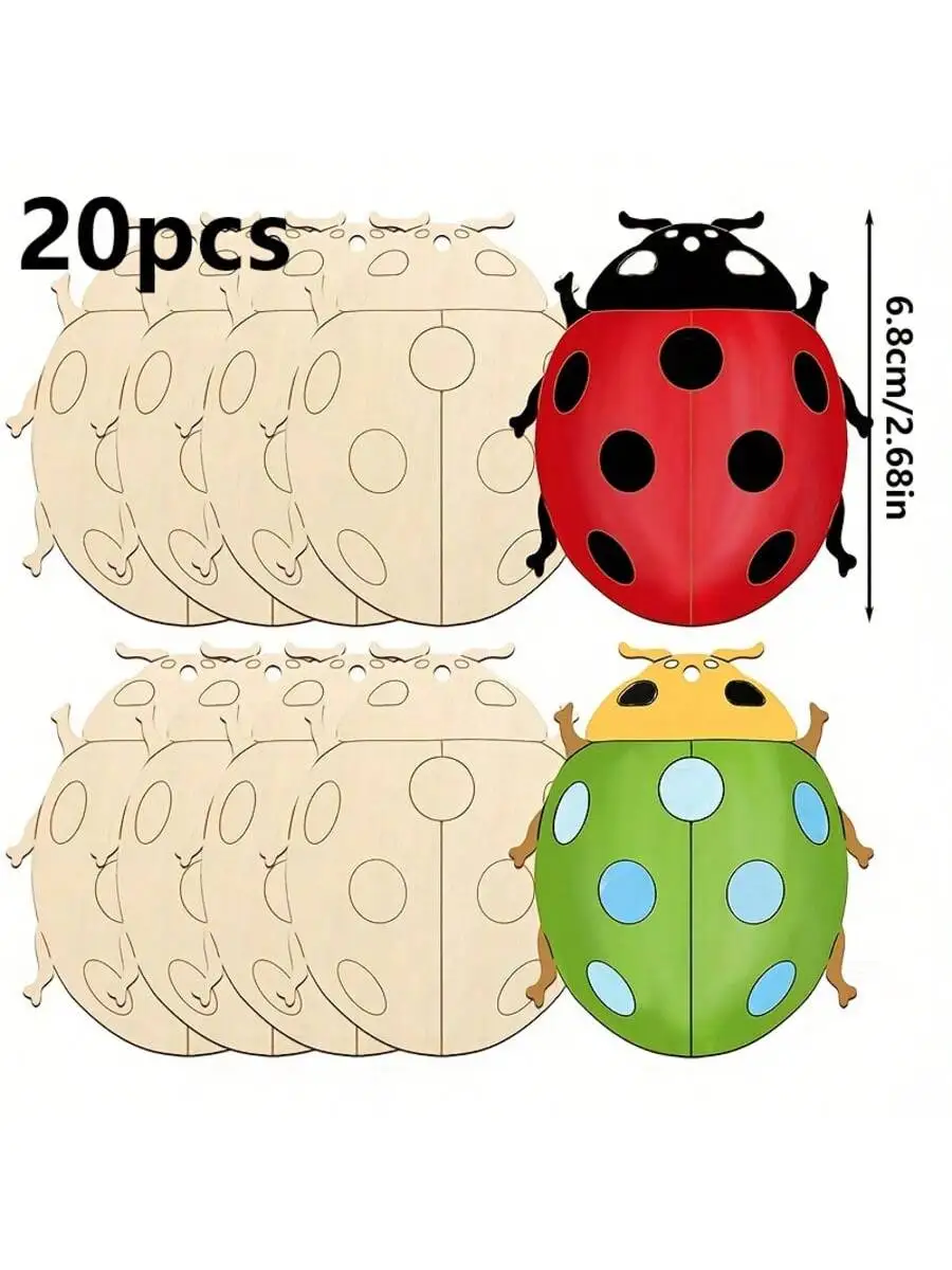10/20 Pieces Wooden Ladybug DIY Design Spring Summer Decoration for Painting, Insect Wooden Blank Unfinished Round Wood Plaque O
