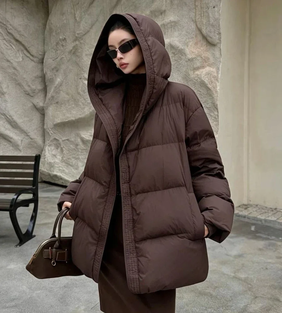 Winter New Women's Down Jacket Hooded Loose Waistband Jacket
