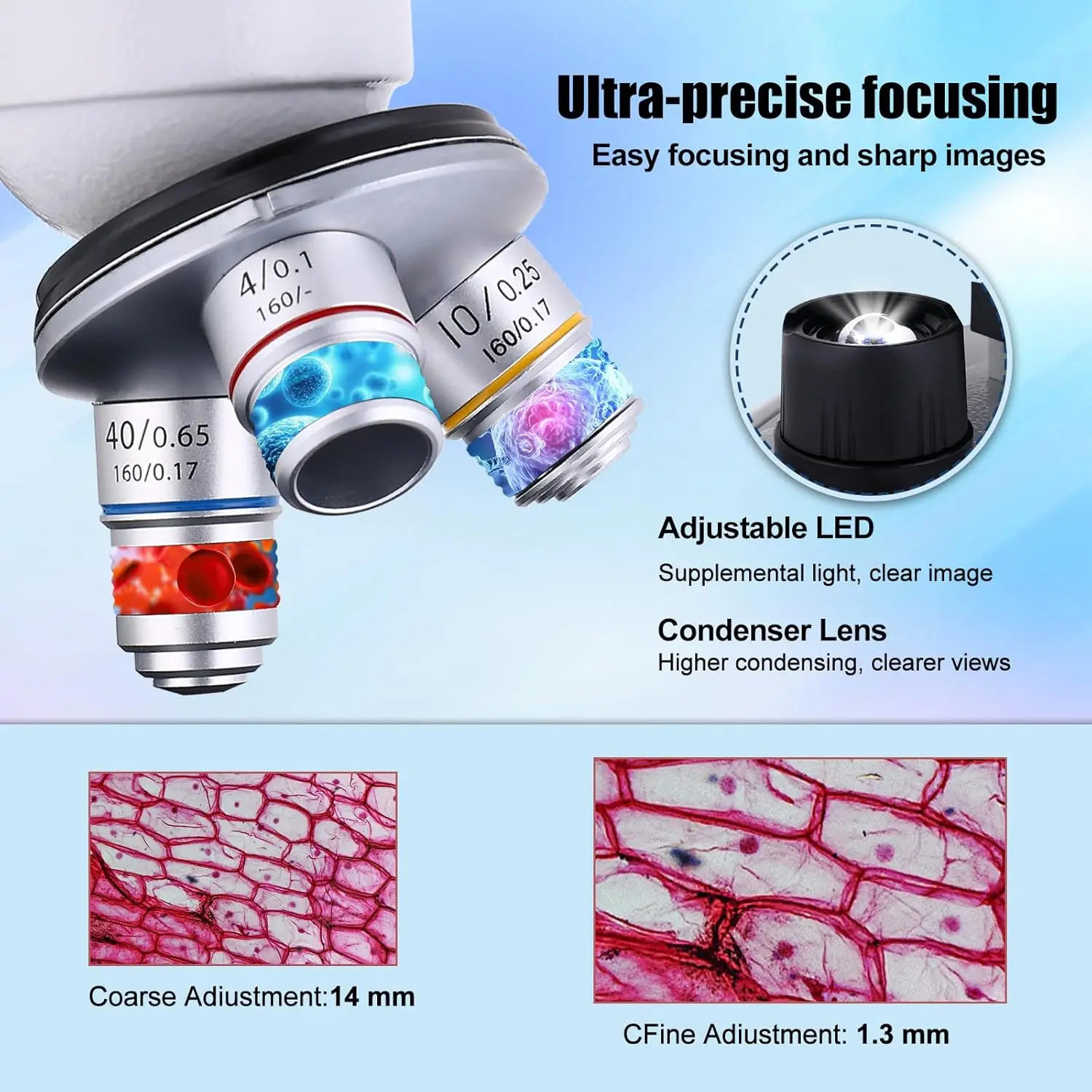 Compound Microscope 40X-2000X, Research Grade Professional Microscope with Dual Mechanical Stages and Coaxial Coarse/Fine Focus