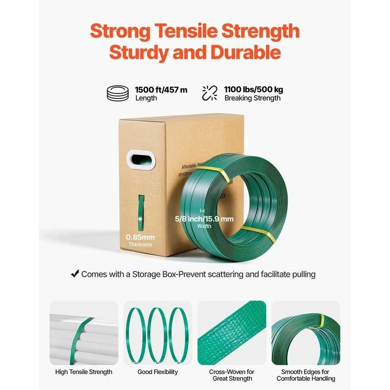 Banding Strapping Kit, Heavy Duty Banding Sealer Tool with 1500 ft PET Band, 450 Metal Seals, 150 Corner Protectors & Gloves, Plastic Pallet Packaging Strapping Kit for Warehouse/Shipping/Moving view 7