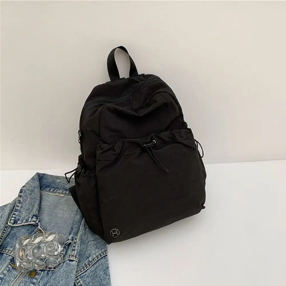 Mochila de nailon con cordón para estudiantes, bolso escolar de gran capacidad, bolso de hombro, sólido, a la moda, estilo coreano