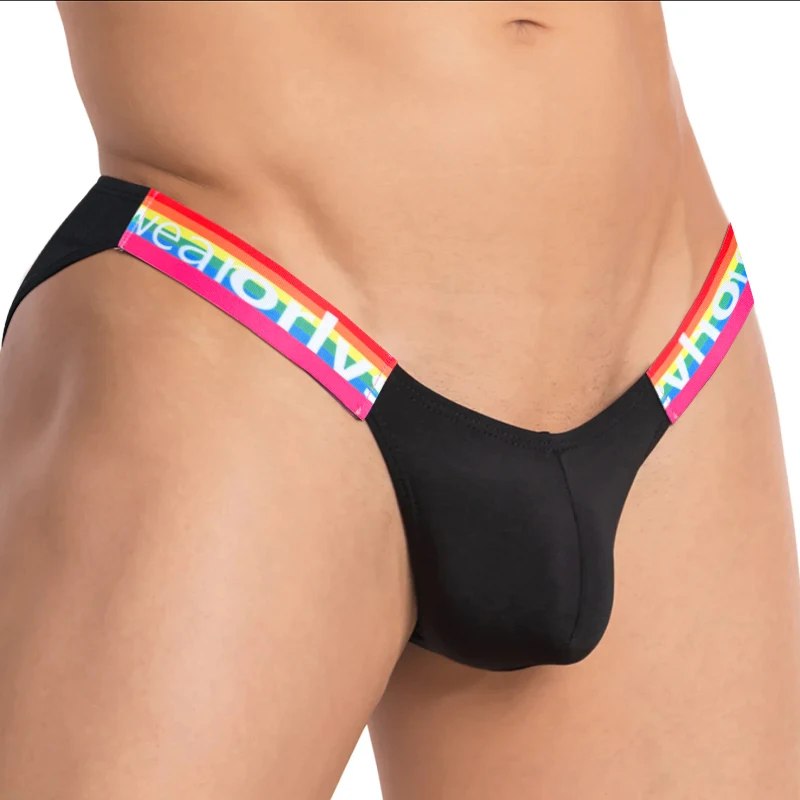 Ropa interior Sexy Gay para hombres, calzoncillos de algodón convexos en U, bolsa de pene grande, bragas transpirables, moda arcoíris