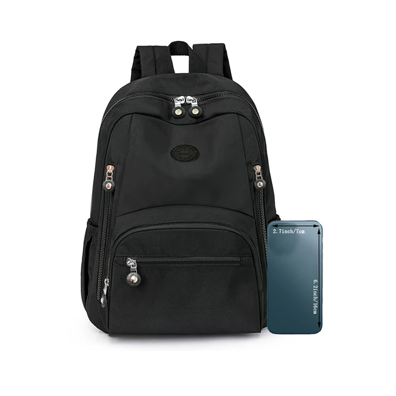 حقيبة ظهر للسفر للرجال والنساء ذات طراز محايد باللون الأسود بسعة كبيرة. تصميم بسيط، مناسب للحقائب المدرسية.