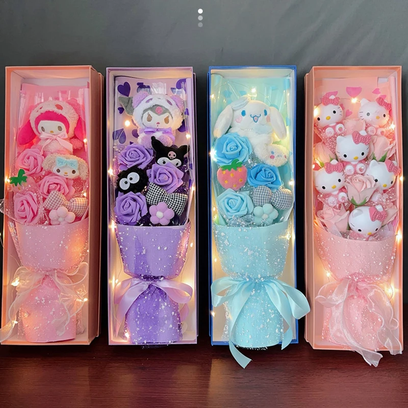 

New Sanrio Doll Bouquet Gift Set for Girlfriend Cartoon Creative Hello Kitty Kuromi Fake Flower Gift Box