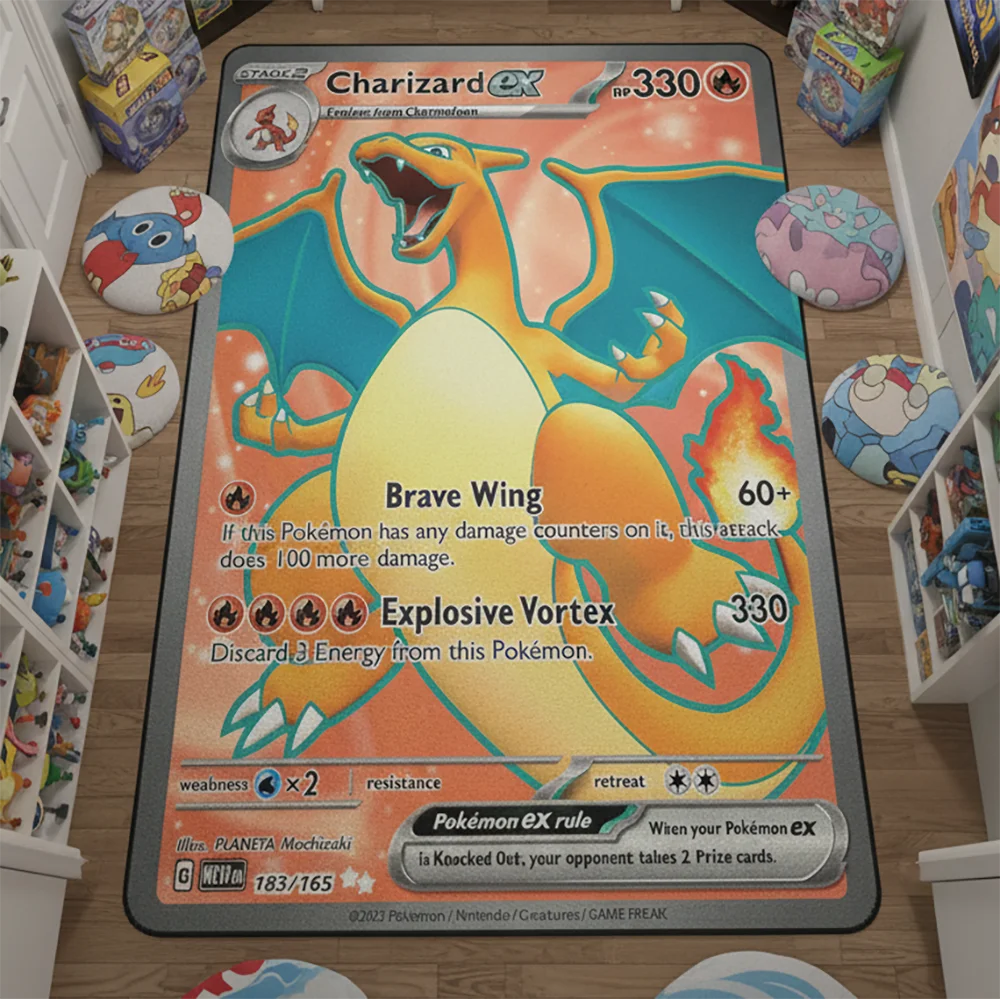 Gaming Accessories For Kids Room - Anime Pokemon Card Charizard EX Rug