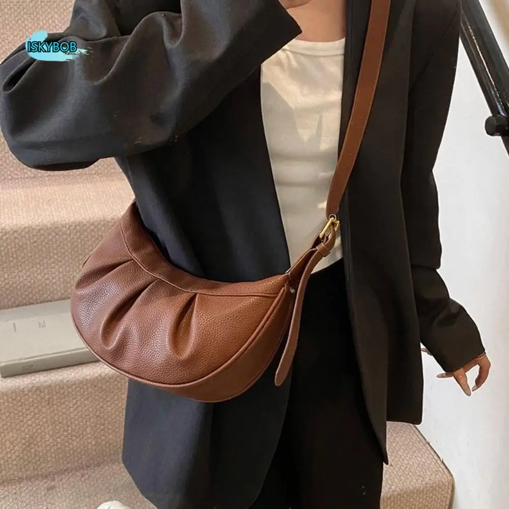 

Cute Korean Style Pleated Crossbody Bag Soft Leather Solid Color PU Dumpling Bag Handbag Lightweight Underarm Shoulder Bag Women