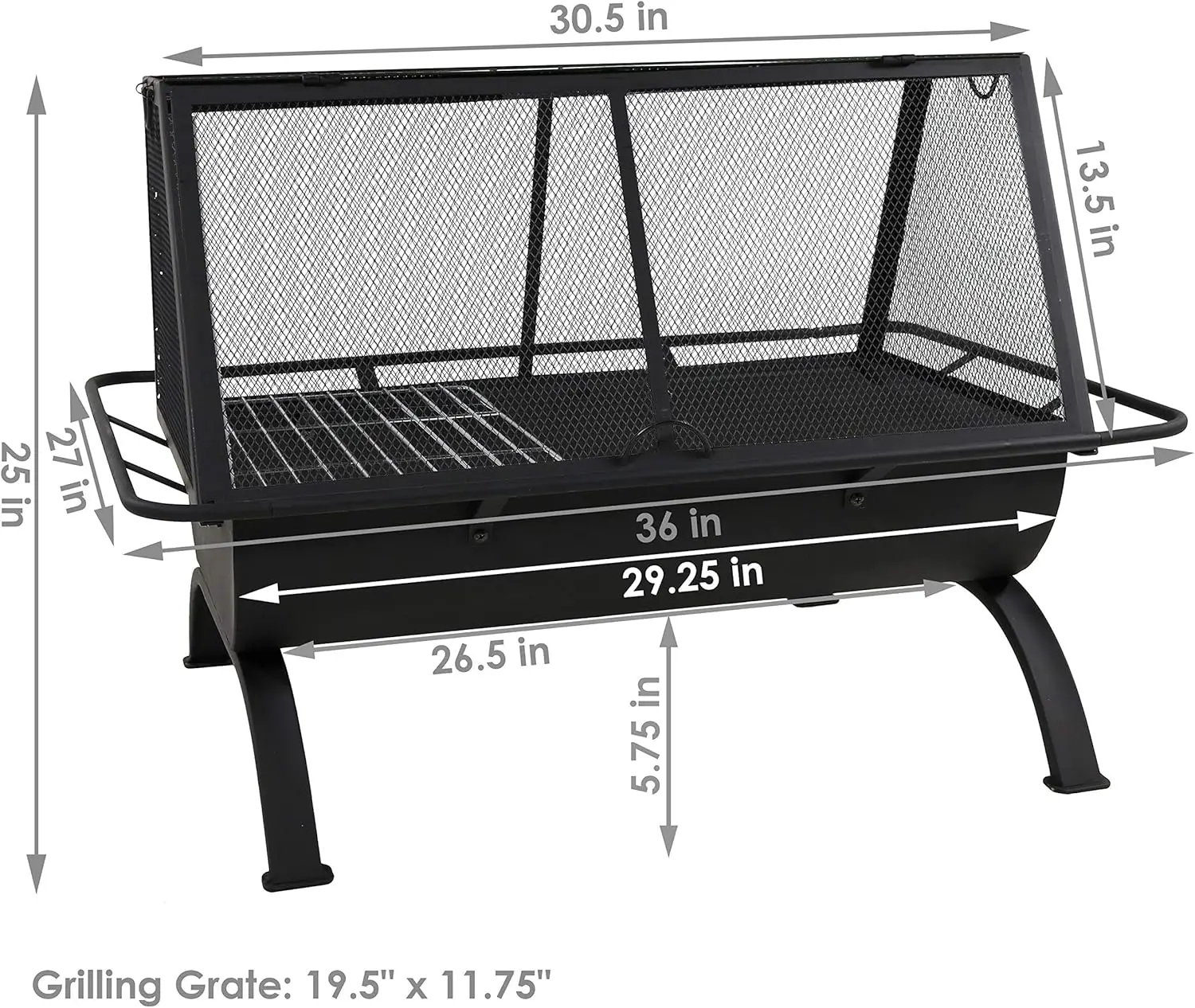 36-Inch Modern Steel Garden Outdoor Fire Pit With Grill-Outdoor Fireplace With Cooking Grate Spark Screen Cover & Poker