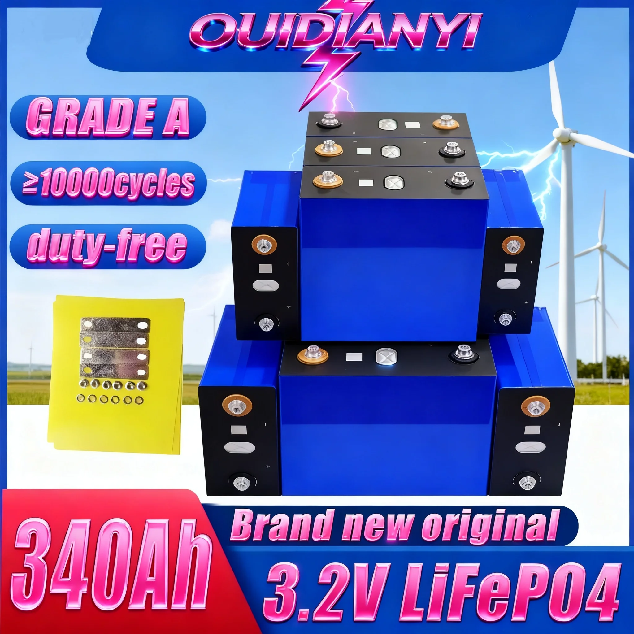 

【Battery Factory】Brand New 10000 Cycles 3.2V 340Ah Lifepo4 Rechargeable Battery suitable RV Wheelchair Golf Cart Yacht Camping