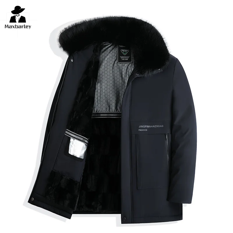 Men's Winter Jacket Light Luxury Trendy Thick Windproof Big Fur Collar Parkas Business Male Warm Cold-proof Cotton Padded Coat