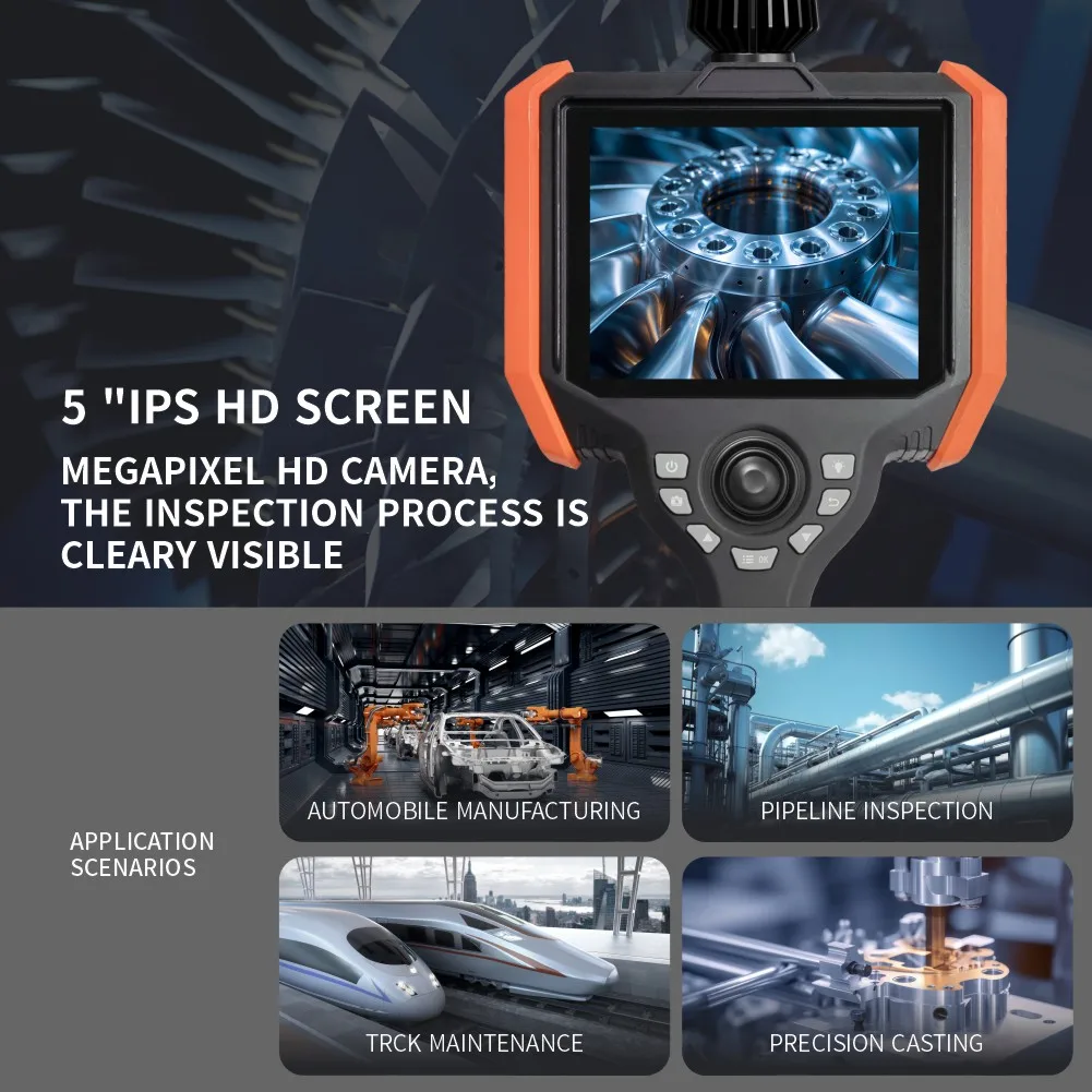Endoscope industriel à 360 degrés, 5 pouces HD IP67, caméra analogique à Fiber optique, Endoscope industriel d'usine, vidéoscope