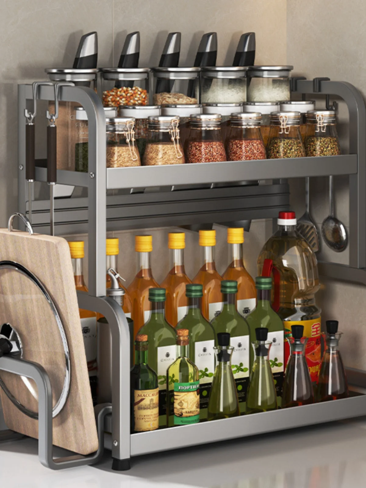 

Modern Simplici Carbon Steel Kitchen Storage Ra Multi-Functional Spice Sauce Knife Chopstis Organizer for Countertop