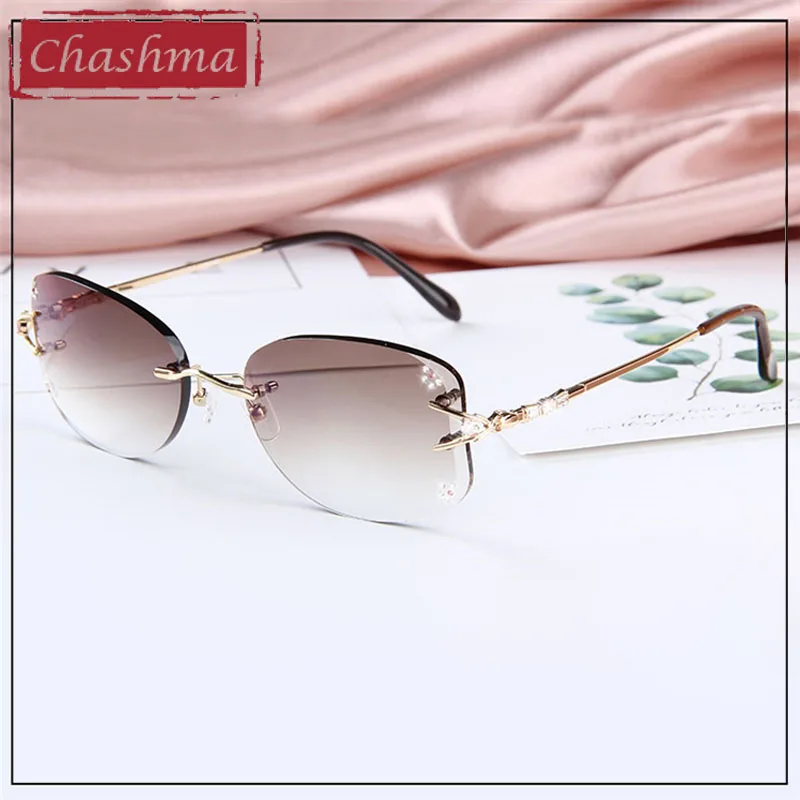 Chashma Prescription Glasses Women Pure Titanium Fashion Rimless Diamond Trimmed Spectacles Eyeglasses Frames Recipe Tint Lens