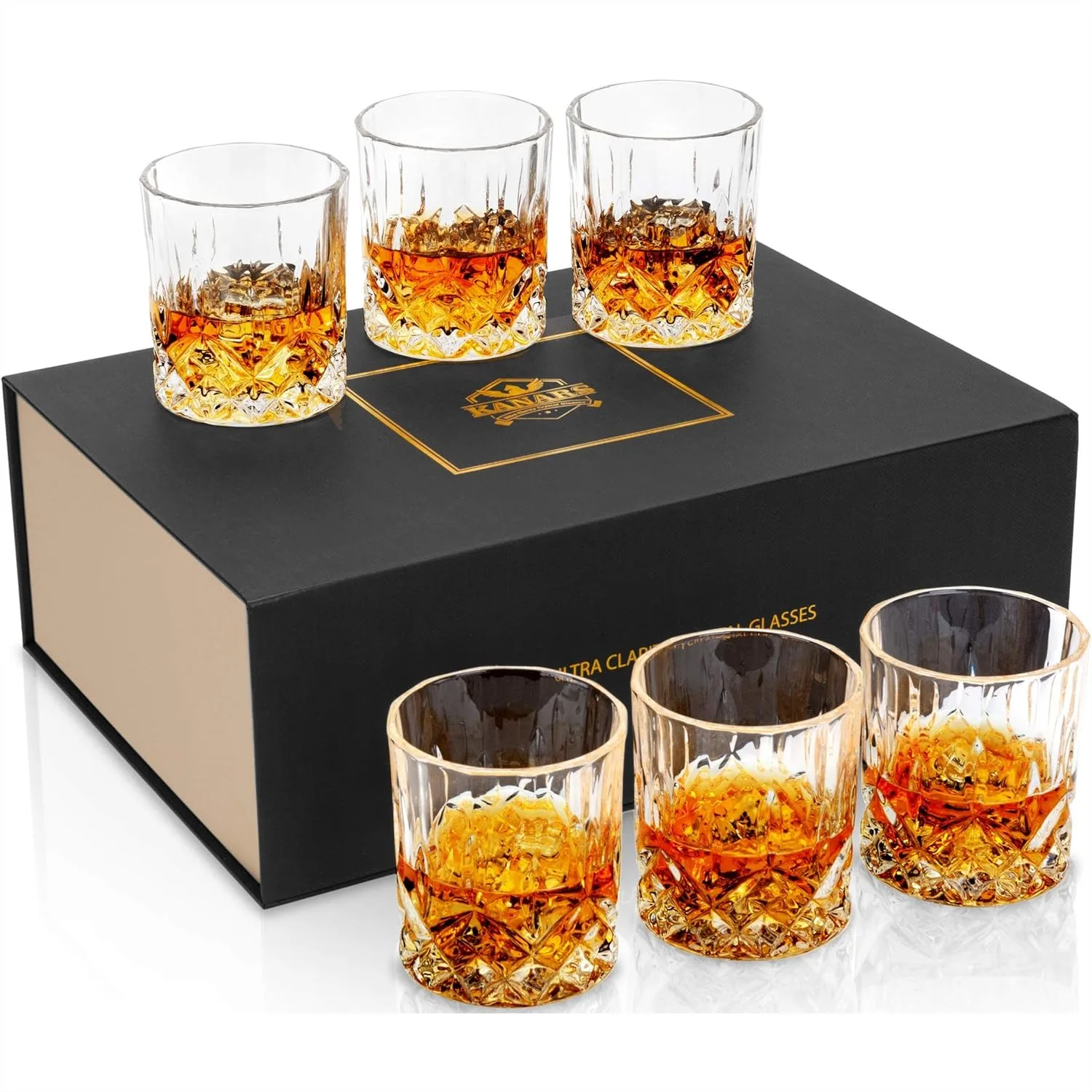 

Whiskey Glasses Set of 6 with Gift Box, 10 oz Crystal Tumbler for Scotch Bourbon Cocktail, Barware for Birthday Father's Day
