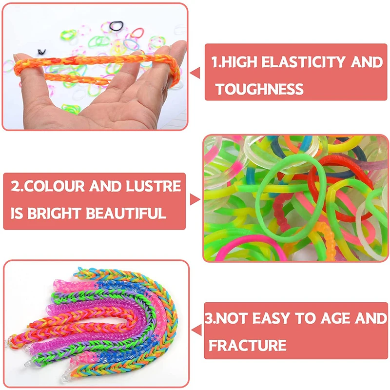 Buntes Loom Bands Set Bonbonfarben Armband-Bastelset DIY Gummiband Gewebtes Armband-Set Mädchen Bastelspielzeug Geschenke