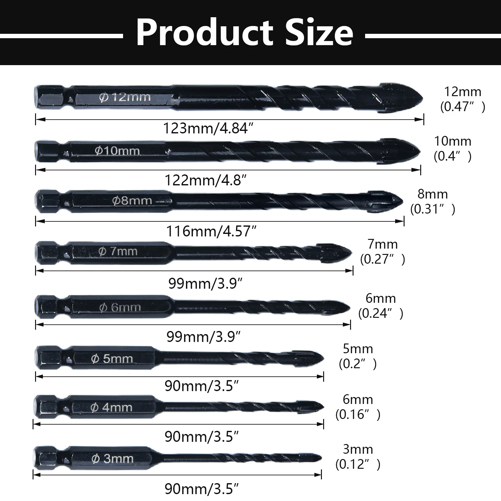 YURINWOO Juego de brocas cruzadas hexagonales de 8 piezas Perforación sin esfuerzo para azulejos, cerámica, vidrio, hormigón y cemento