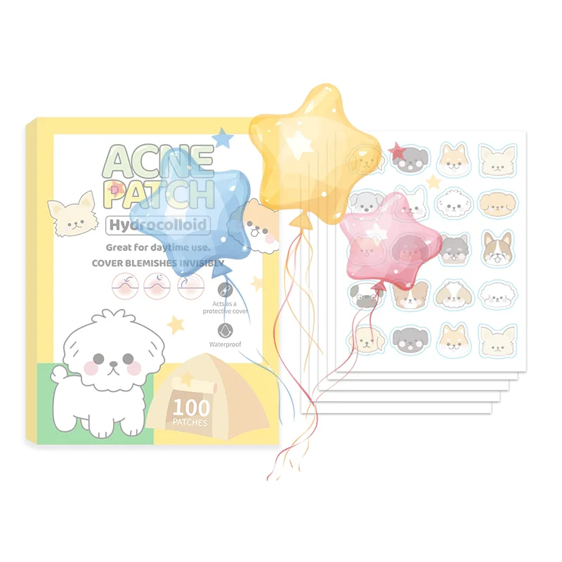 100 قطعة من ملصقات حب الشباب لا تسبب الحساسية، مقاومة للماء، خالية من الكحول مع تصميم لطيف على شكل كلب #1