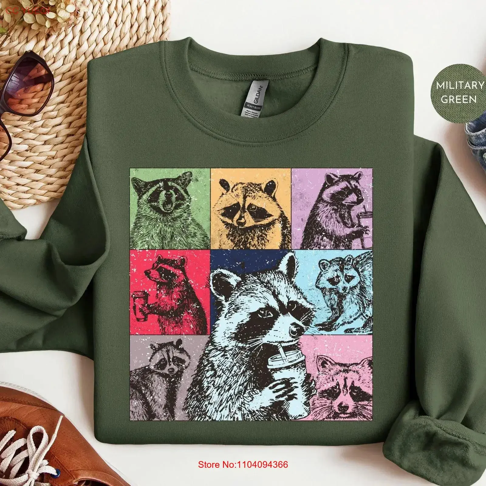 Funny Raccoon Drinking Coffee SweaT T Shirt Retro Vintage Racoon Eras Trash Panda Lover vintage Washed Unisex graphic