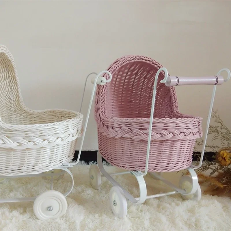 Pet Carts Rattan Weaving  Hand Woven Toy  All-season Universal Washable Iron Frame  Pet Accessories