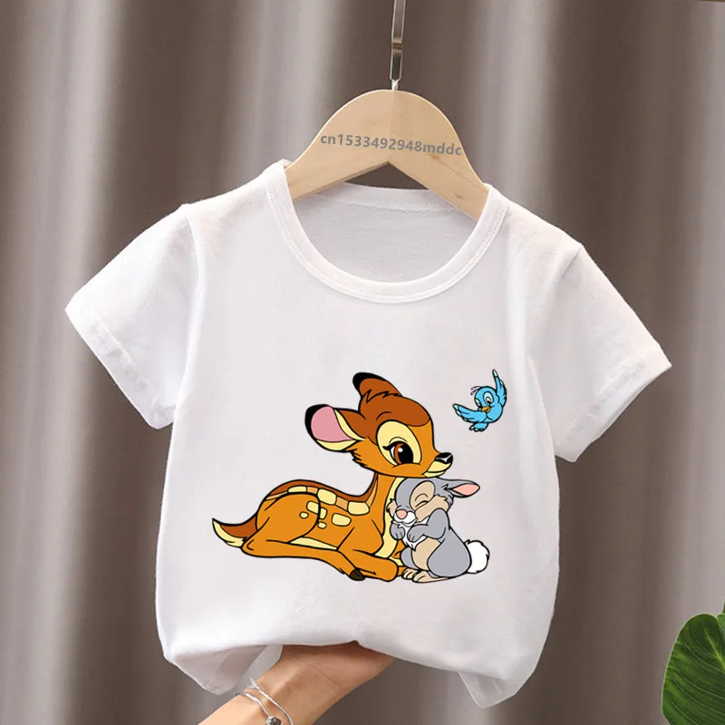 Hot Sale Deer Bambi Rabbit Thumper Print Cartoon Kids T-Shirts Girls Clothes Baby Boys Short Sleeve T shirt Summer Children Tops