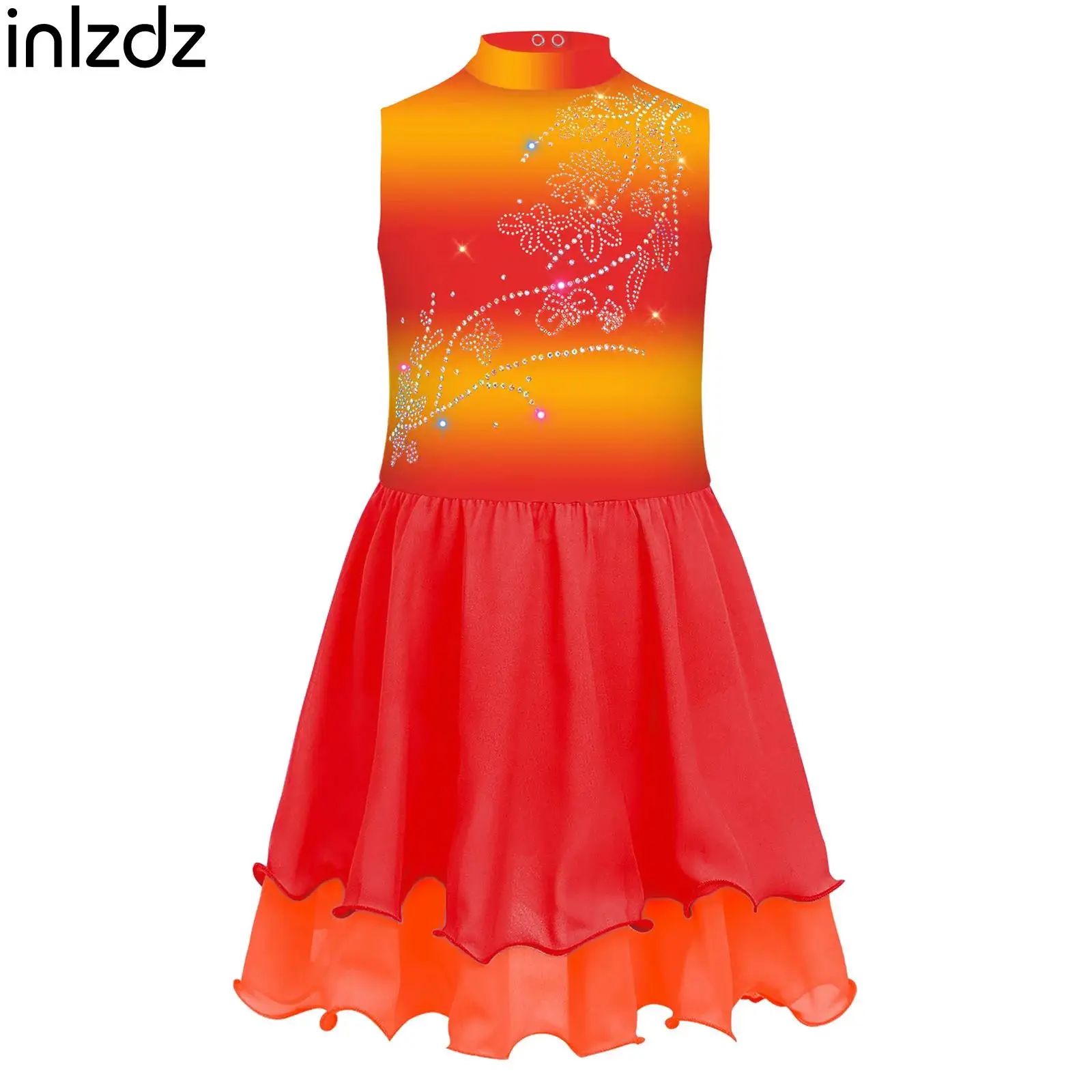 

Figure Ice Skating Dress for Girls Ballet Gymnastics Leotard Sleeveless Rhinestones Gradient Skater Dance Competition Costumes