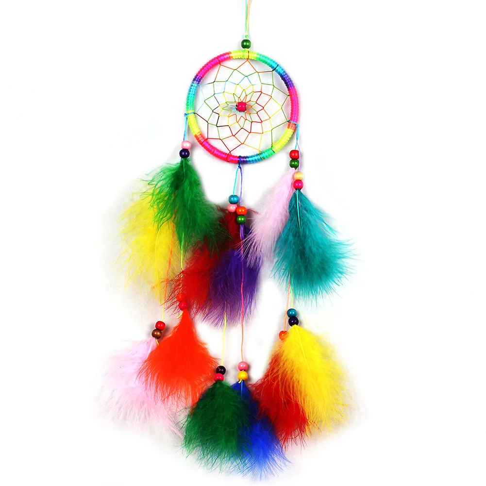 Colored Feathers Dream Catcher Pendant Hand-woven Wall Decor Pendant Art Crafts Romantic Creative Handmade for Girlfriend Gift