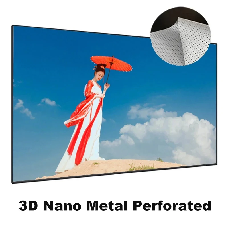 

2025 Acoustically Transparent Silver 3D Nano Metal Perforated Acoustic ALR Projection Screen Fixed Frame 1CM Ultra Narrow Bezel