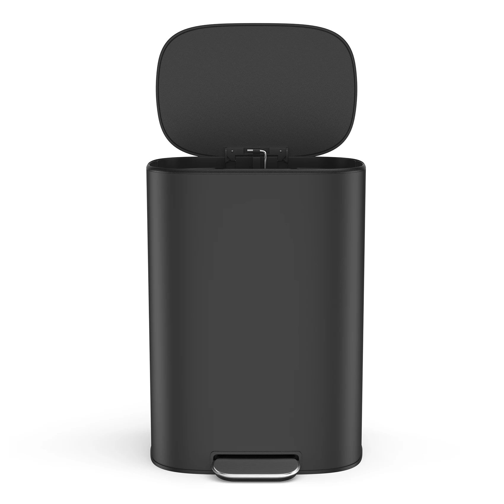 

13 Gallon 50L Kitchen Foot Pedal Operated Soft Close Trash Can - Stainless Steel Ellipse Bustbin - BLACK