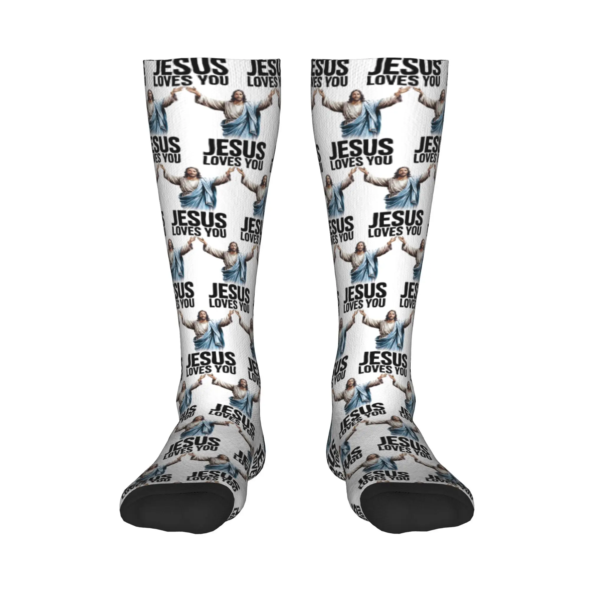 

Всесезонные чулки для экипажа, носки «Иисус любит тебя», Harajuku, повседневные длинные носки в стиле хип-хоп, аксессуары для мужчин и женщин, рождественские подарки