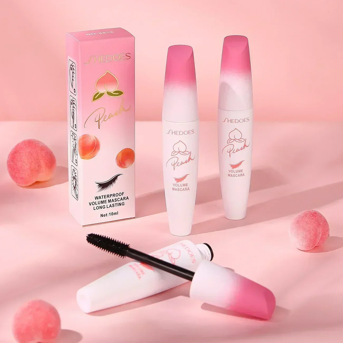 Shedoes Mascara Peach Ricci Spessi Allunganti Mascara Nero Denso Idratante Impermeabile Mascara Ad Alta Capacità di Nuovo Modo 10ml