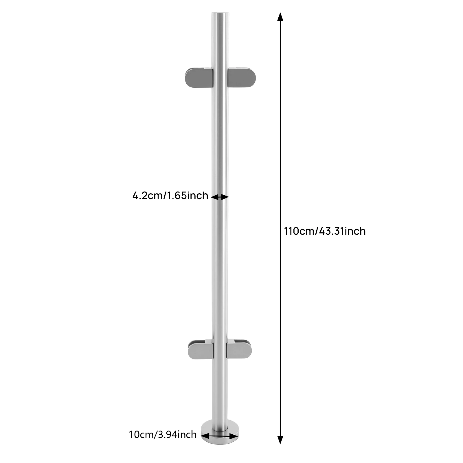 Stainless Steel Railing Post, Silver Glass Balcony Railing Pole 110cm, Corner Post for Staircase Pool Deck Fence with Base Cover