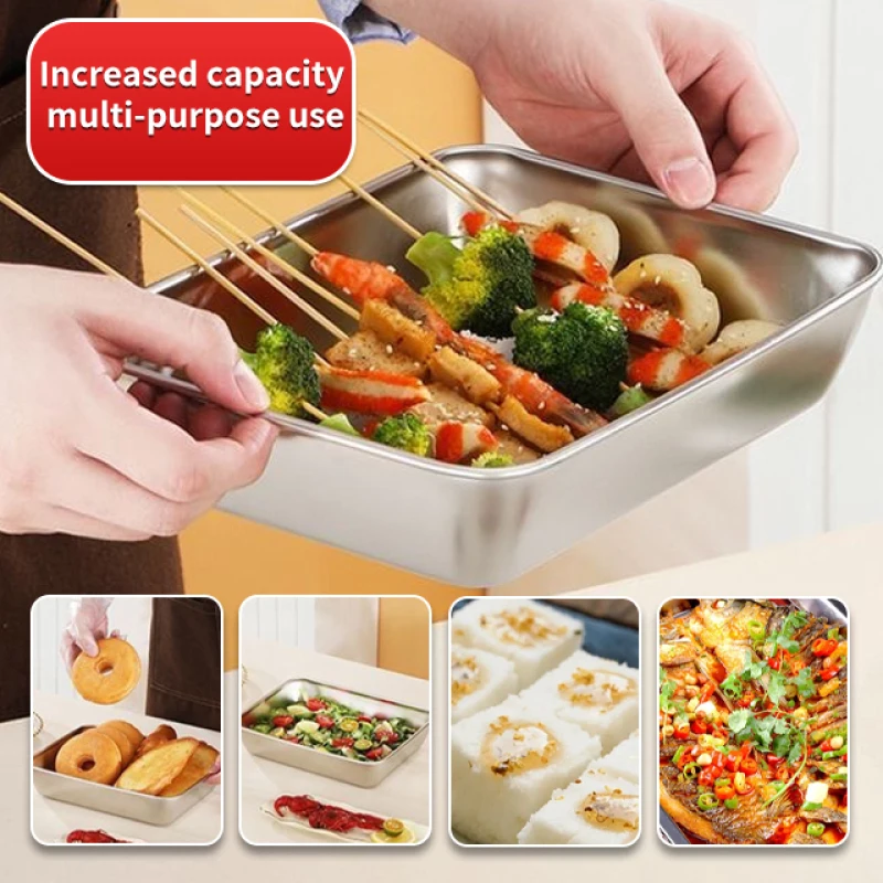 Stainless steel with lid gazpacho square plate brine duck neck plate flat bottom thickened steamer plate multi-purpose plate