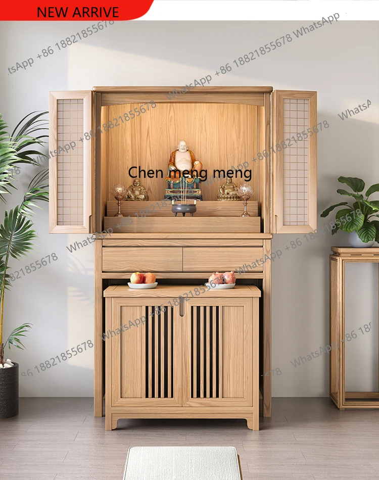z183 Buddhist shrine offering altar integrated Guanyin Bodhisattva standing cabinet with door  God of Wealth Buddhist cabinet