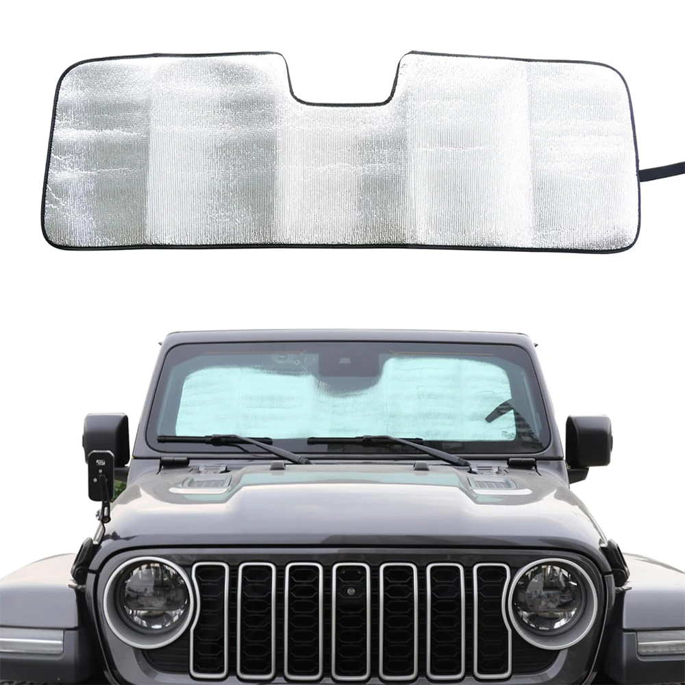 Windshield Sun Shade For Jeep Wrangler JL 2/4 Door 2024 4XE Foldable Front Window UV Blackout Shades Sun Blocker Protector Cover