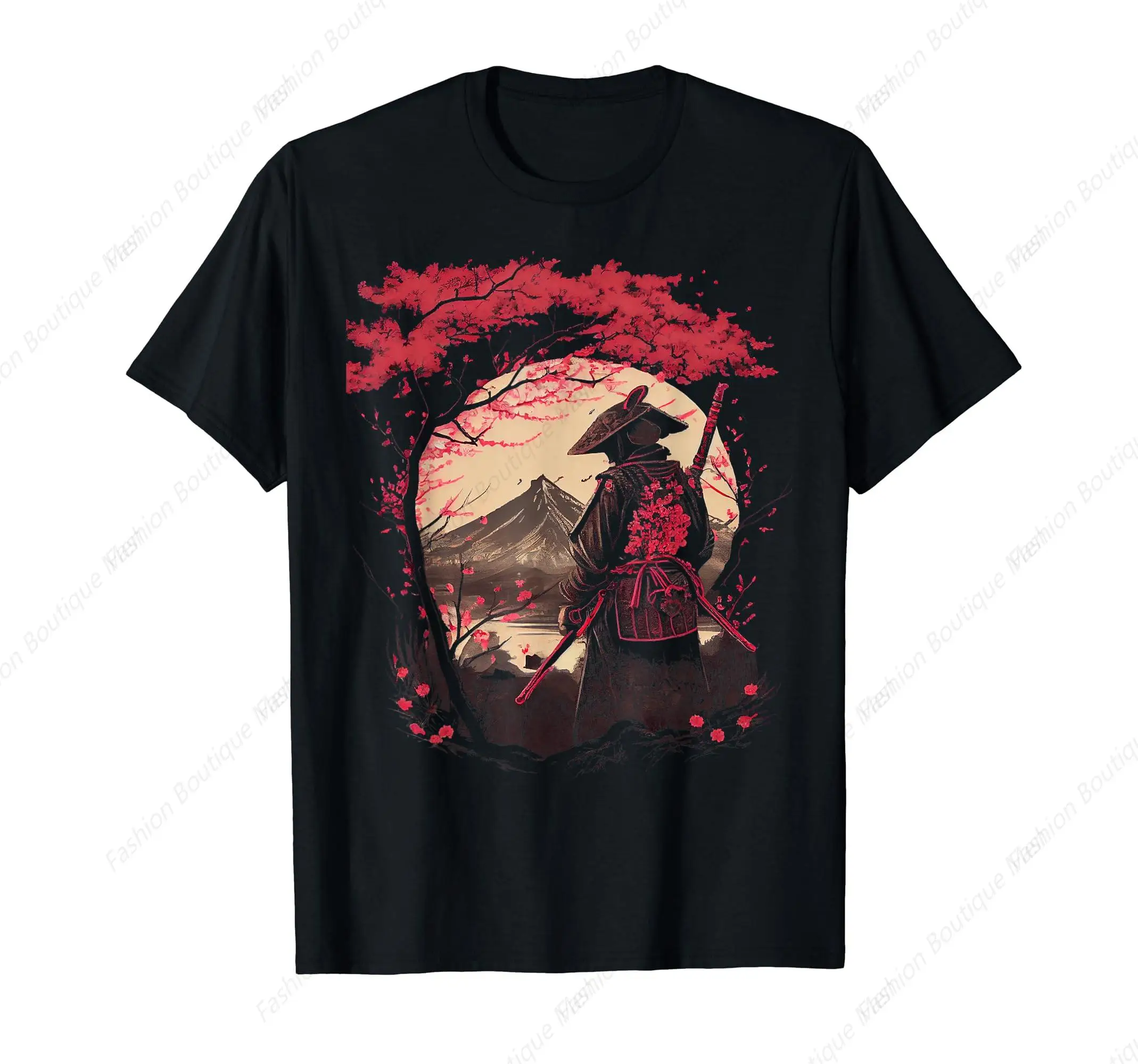 

Japanese Samurai Culture Scenery Graphic Sakura Cherry T-Shirt Casual Top Cotton Breathable T-Shirt Soft Loose Tees