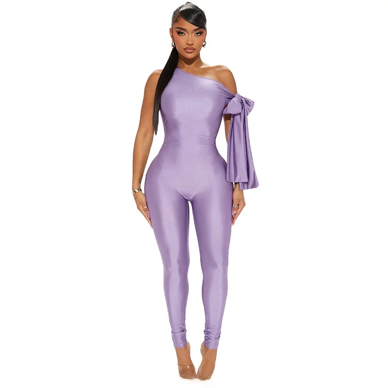 

Faionable Knot Belted Slim Fit Jumpsuit Women's Cross-Border Sexy Long Pants High Waist Polyester Summer 2025
