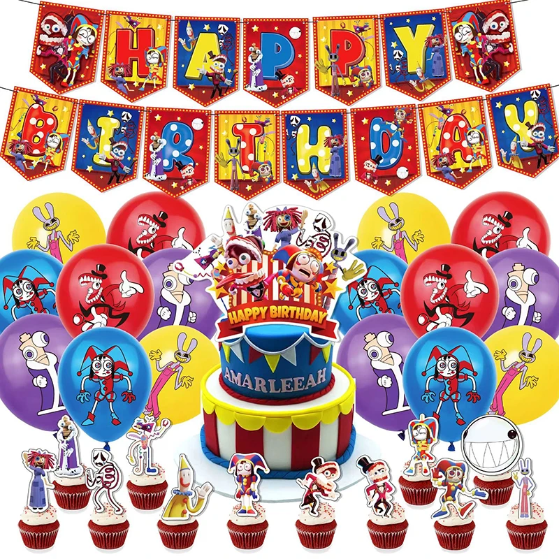 The Amazing Digital Circus Birthday Party Supplies Pomni Balloon Banner Backdrop Cake Topper Party Decoration Baby Shower