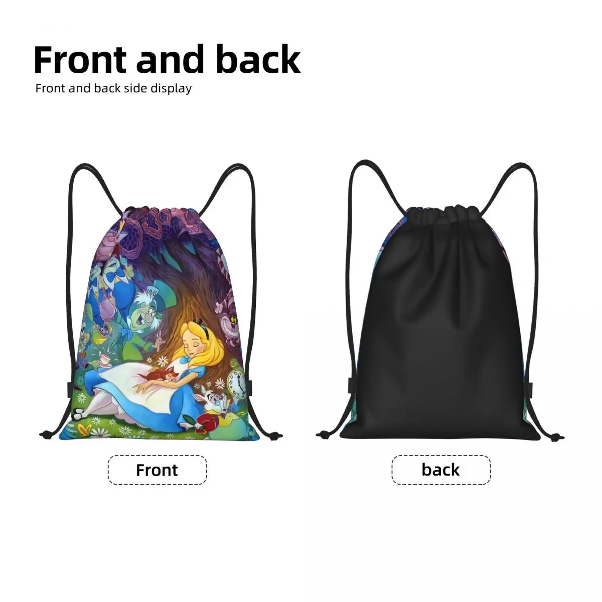 Custom Cheshire Cat Cartoon Alice In Wonderland Drawstring Bag Women Men Foldable Gym Sports Sackpack Shopping Backpacks