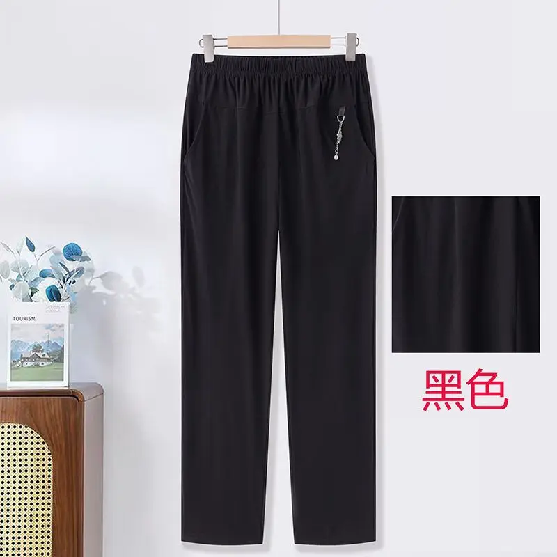2027Summer New Thin Straight Casual Trousers Femme Fashion Mother Nine Pants Women Middle-aged Elderly High Waist Pants Feminine