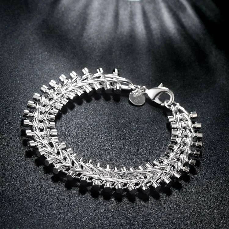 Hot 1.3cm Fish Bone Bracelet 925 Sterling Silver For Women Men's 20cm Chain Fashion Wedding Party Holiday Gifts Fine Jewelry