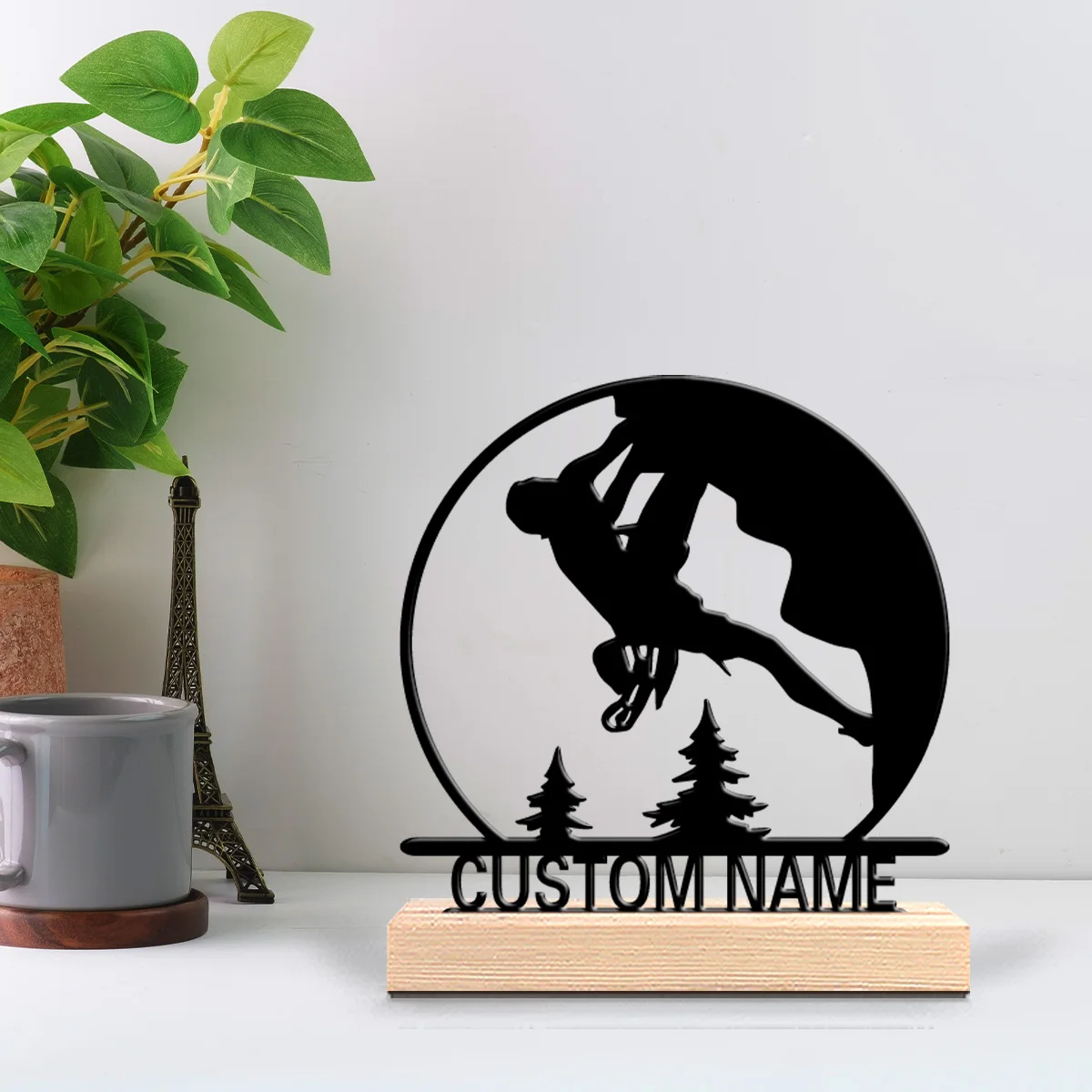 1 قطعة شخصية رومانسية مخصصة تسلق الصخور تماثيل معدنية مكتب التخييم النحت مع قاعدة خشبية ، مثالية ل Enthusia في الهواء الطلق #1