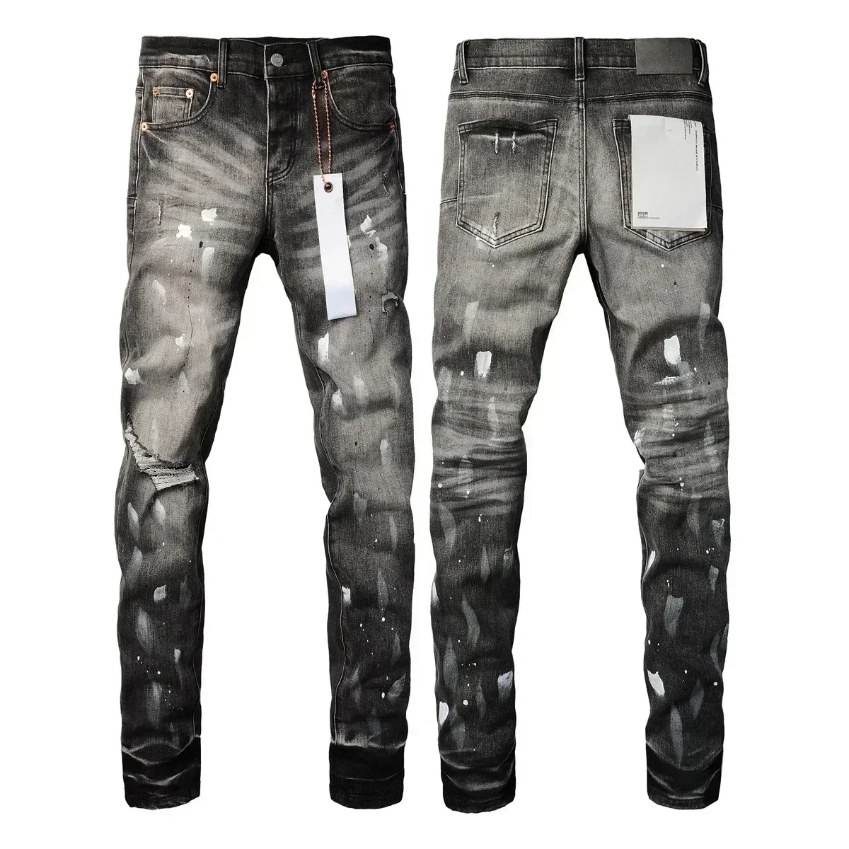 

2024ss New Purples Men jeans with top street distressed paint repair low raise Skinny Denim brands pants