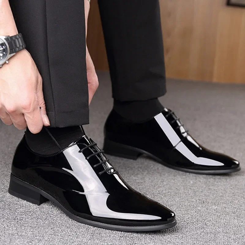 Newest italian oxford shoes for men luxury patent leather wedding shoes pointed toe dress shoes classic derbies plus size 38-48