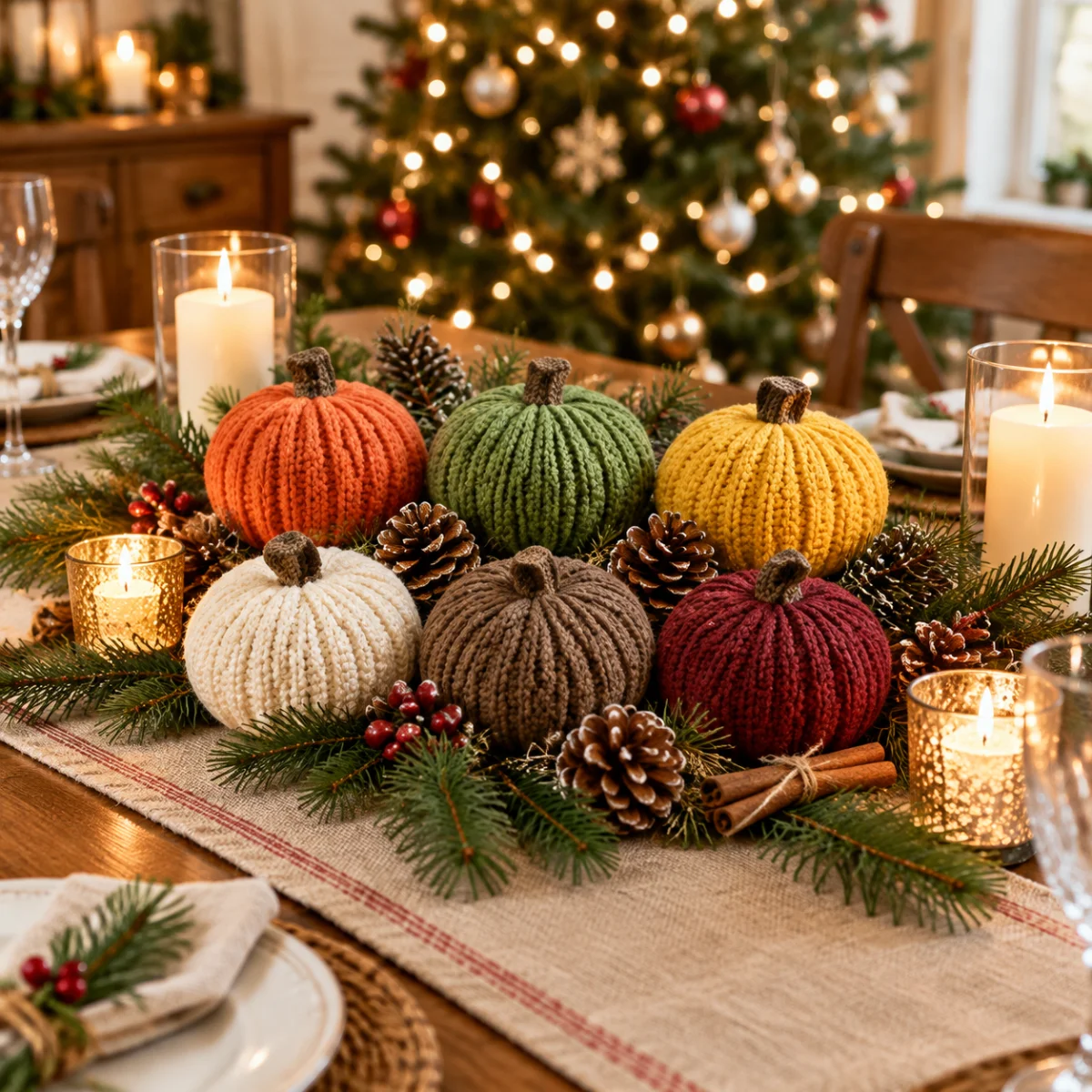 6pcs-Knit Crochet Pumpkin Ornaments Fall Thanksgiving Halloween Christmas Tree Hanging Decor Soft Yarn Autumn Party Gift
