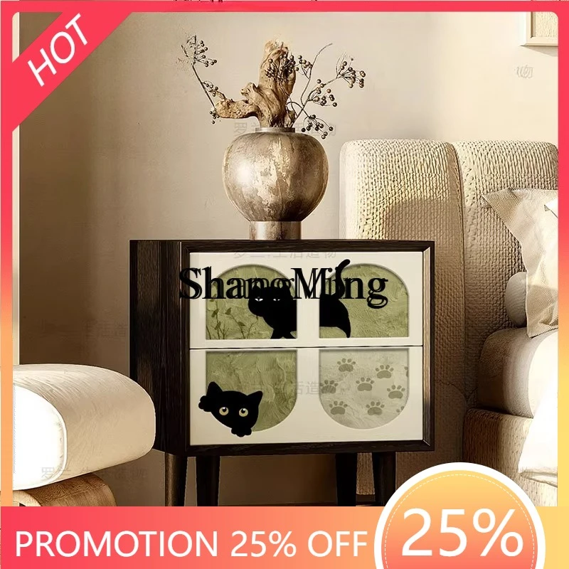 

FG modern cream cute installation-free bedroom press bedside table household solid wood storage wall floor storage cabinet