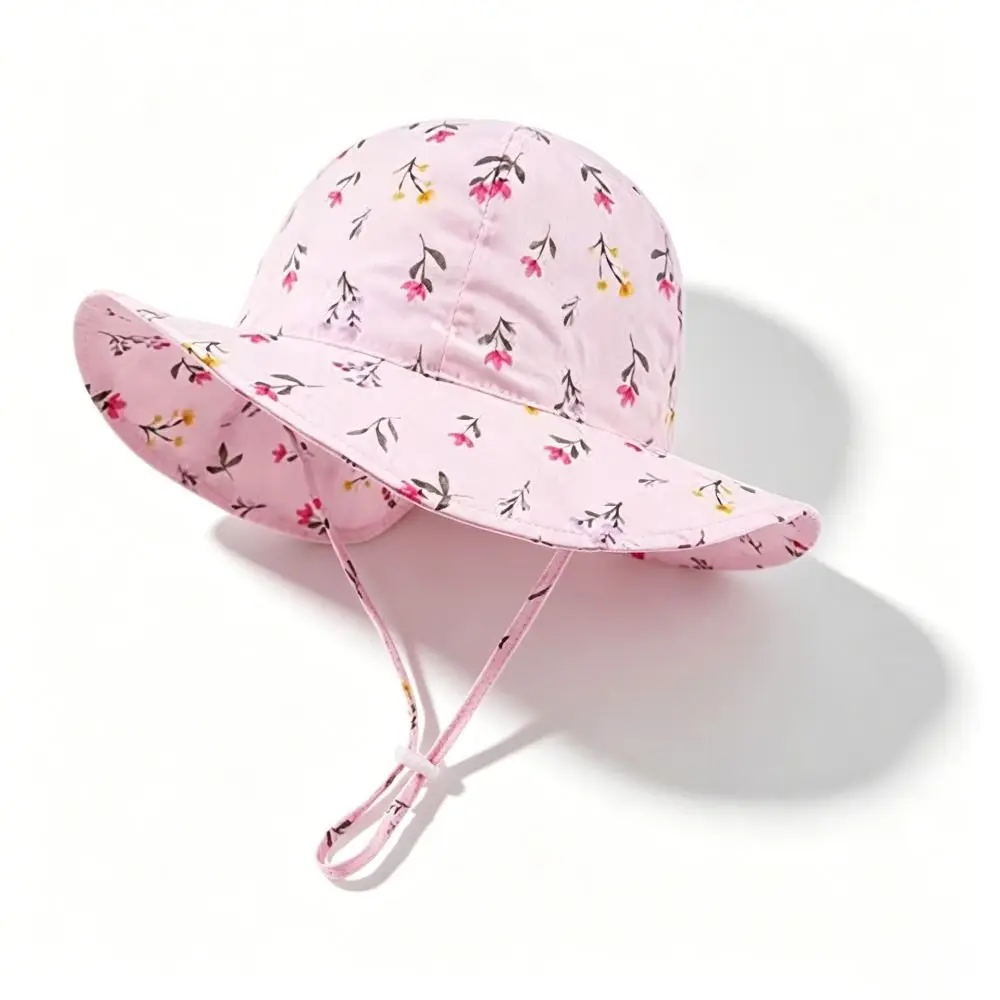 New UPF 50+ Sun Hat Wide Brim Flower Printed Bucket Hat Quick Drying Adjustable Fisherman Hat for Age 1-6 Years