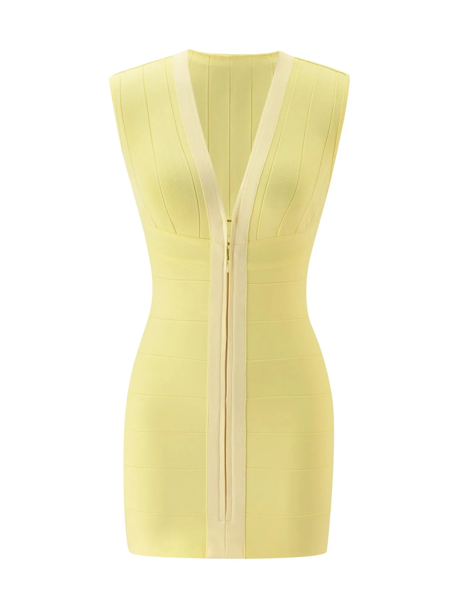 Sexy Elegantes Farbblock-Bandage-Minikleid mit Tiefem V-Ausschnitt, Frontreißverschluss, Flügelärmeln und Figurbetontem Schnitt für Partys – Detail 17