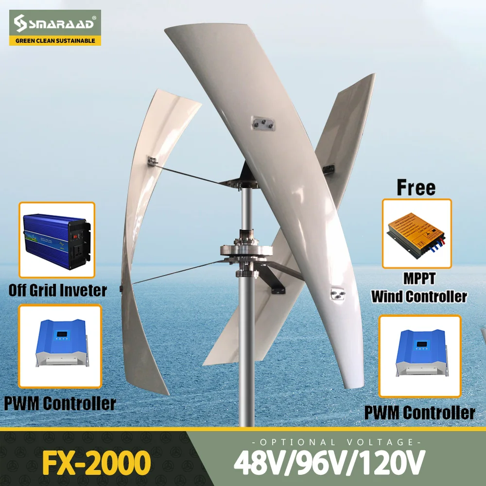 Wind Turbine 1kw 1.5kw 2kw 3 Blades Free Energy Vertical Axis Wind Generator 24v 48v 96v 120V 220v Homeuse Windmills Low RPM